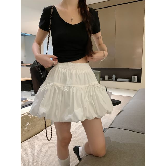 Gilmort-High Waist Plain Mini A-Line Skirt