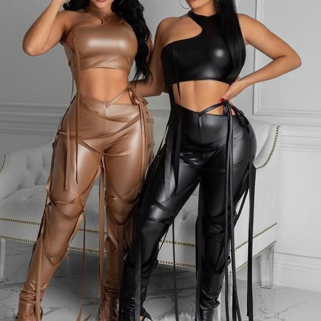 leather halter neck top