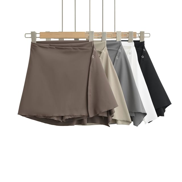 Ulark-High Waist Plain Asymmetrical Skort