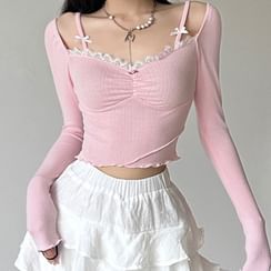 Honet - Floral Print Lace-Trim Cropped Camisole Top