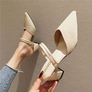 pointed toe block heel mules