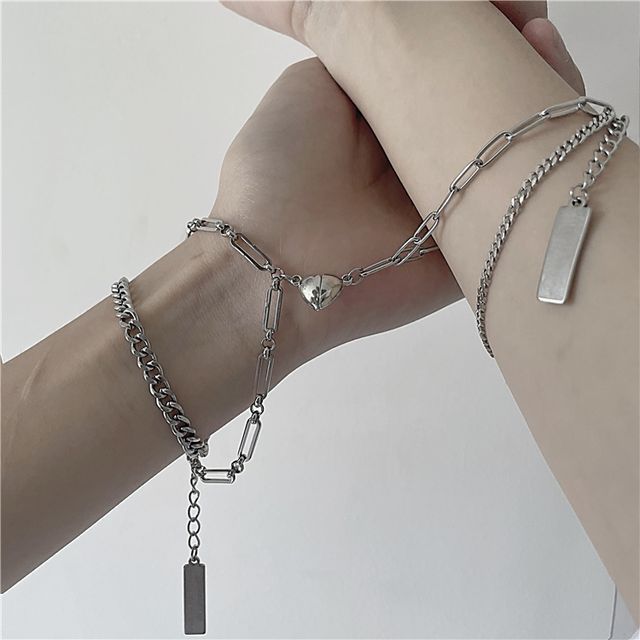 Porstina - Couple Matching Heart Chain Bracelet