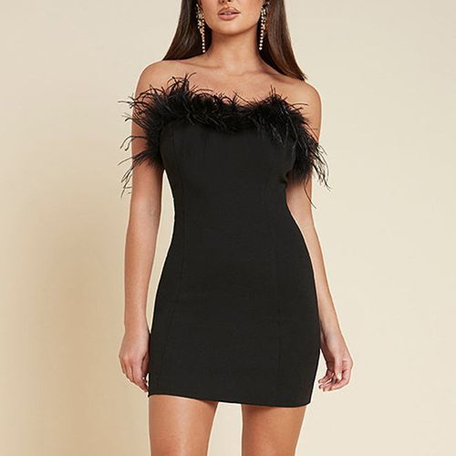 ARAYDE - Plain Feather Trim Mini Sheath Tube Dress | YesStyle