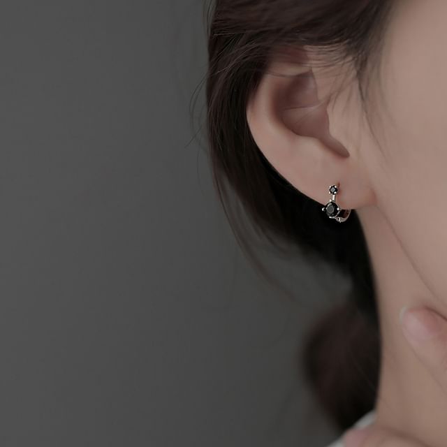 pexrl jewelry-Sterling Silver Rhinestone Hoop Earring