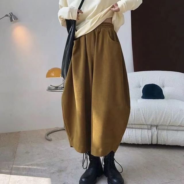 INEN-High Waist Plain Cropped Baggy Pants