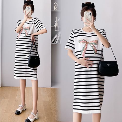 Black and white striped tee dress online