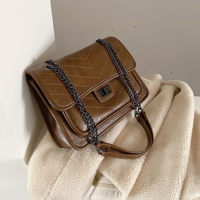 Skyglow-Faux Leather Chain Strap Shoulder Bag