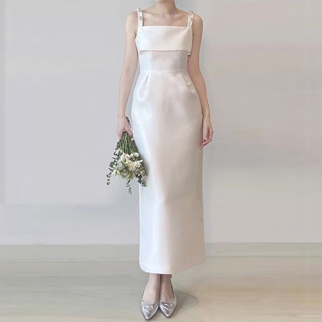 DreesHouse-Spaghetti Strap Plain Sheath Wedding Gown