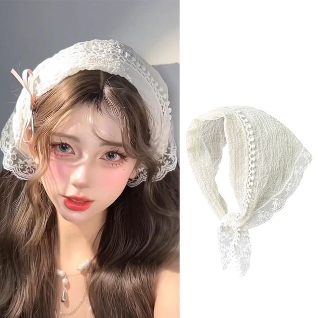 Jael-Lace Trim Triangle Head Scarf