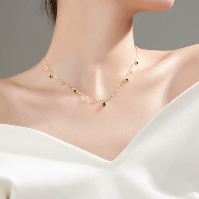 A-ROCH-925 Sterling Silver Rhinestone Choker