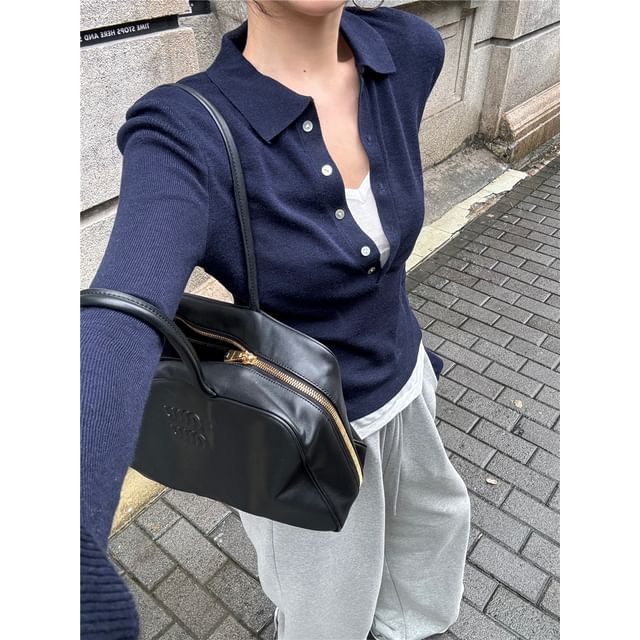 Alfie-Long-Sleeve Mock Two-Piece Polo Top