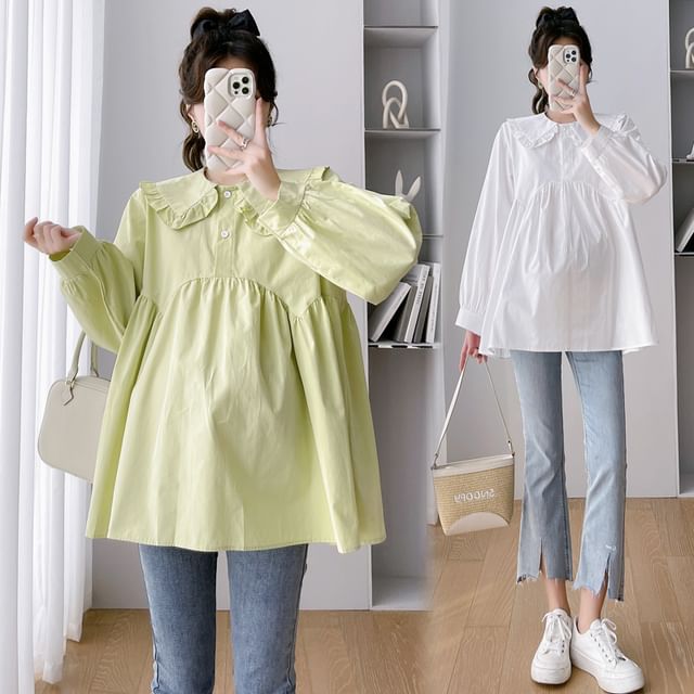 NEUF-Maternity Long-Sleeve Plain Blouse