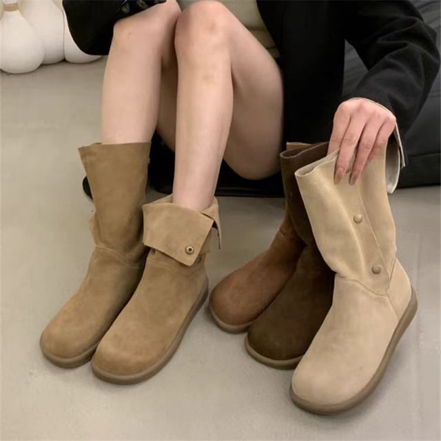 Asterisk-Faux Leather Folded Short Boots