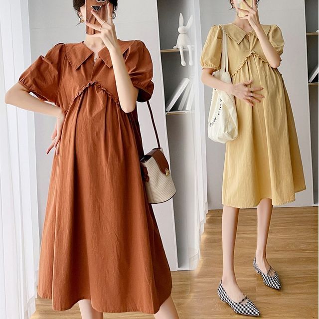 12th Tone - Maternity Short-Sleeve Collar A-Line Dress | YesStyle