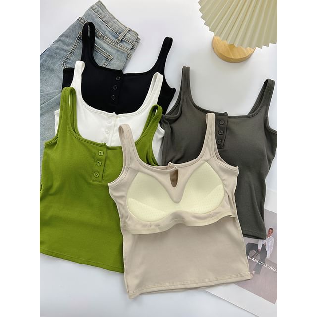 DIYI-Henley Plain Padded Tank Top