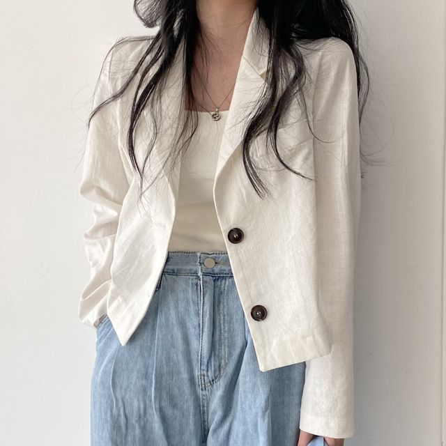 Janerium-Notch Lapel Plain Single Breasted Blazer