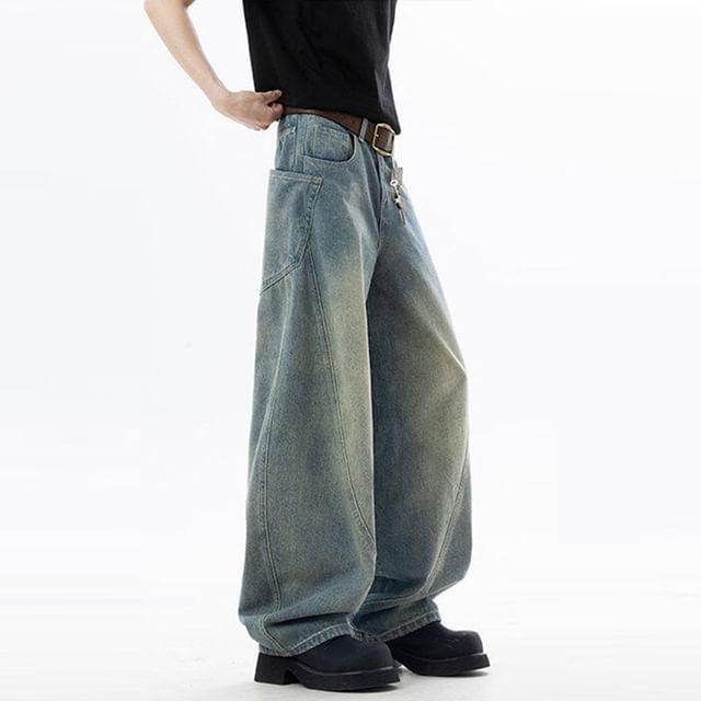 Naideth-Mid Rise Washed Wide Leg Jeans
