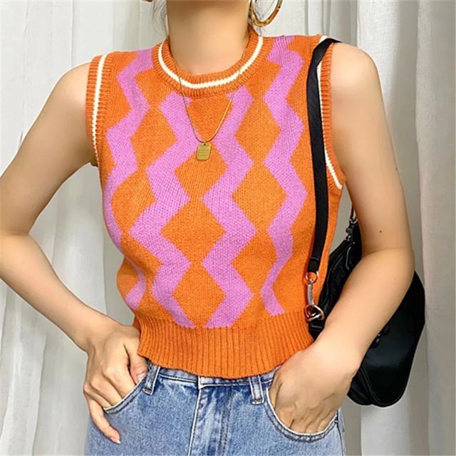 Asiris-Zigzag Printed V-Neck Knit Vest