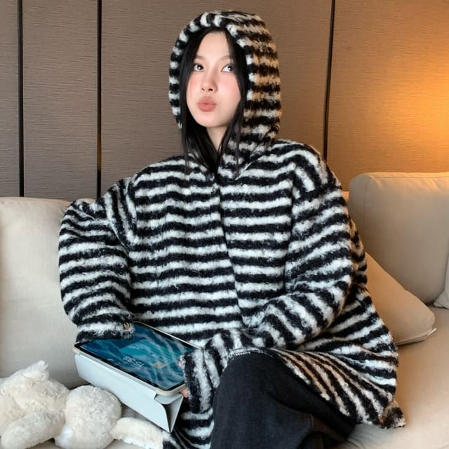 Beem-Striped Button-Up Hoodie