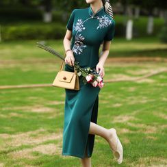 Luxury Style - Short-Sleeve Floral Qipao