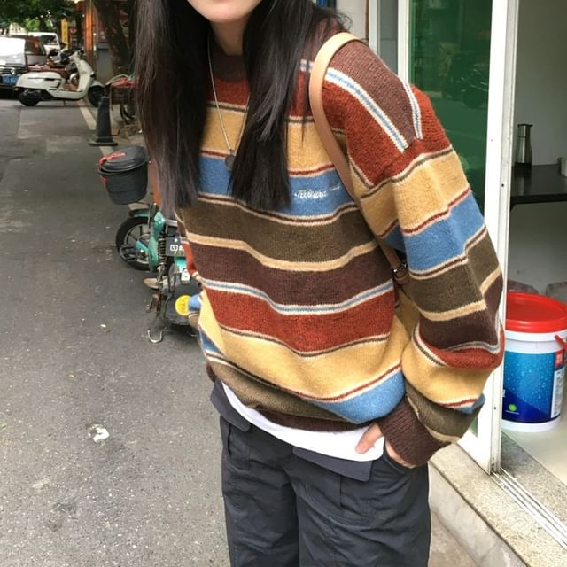 Dreamkura-Crew Neck Color Block Sweater
