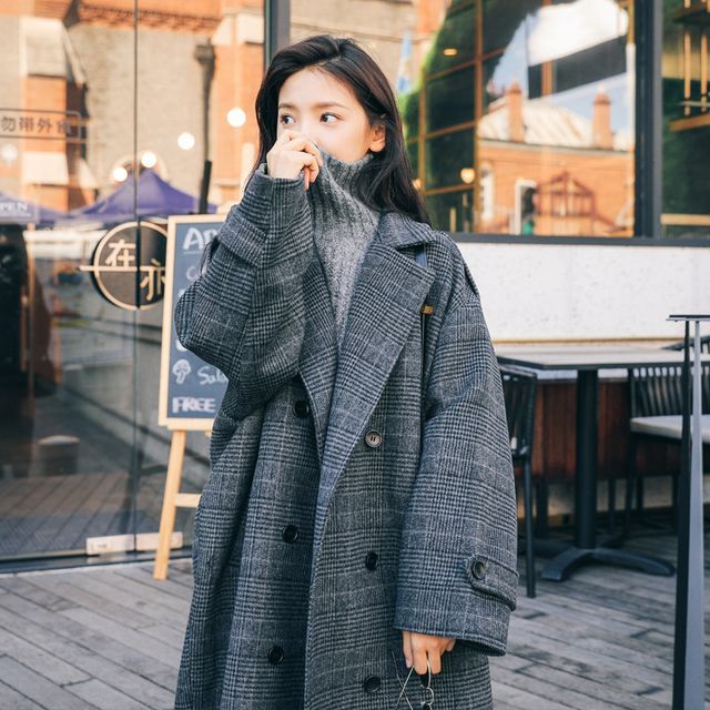 plaid maxi coat
