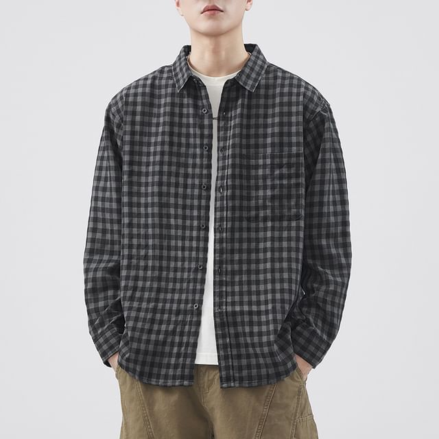 Nataro-Long-Sleeve Gingham Button-Up Shirt