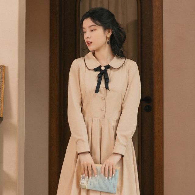 Cocaliso Long-Sleeve Peter Pan Collar Midi A-Line Dress YesStyle