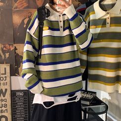 emeisa - Striped Knit Polo Shirt emeisa - Striped Knit Polo Shirt