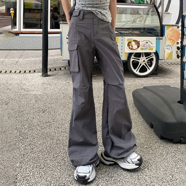 Litoya-Mid Waist Plain Wide Leg Cargo Pants