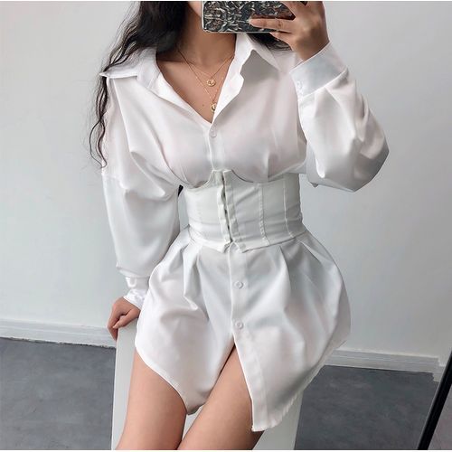 Shirt dress with outlet corset belt