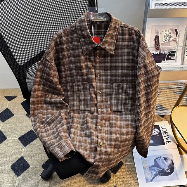 Antaeus-Long Sleeve Collared Plaid Shirt