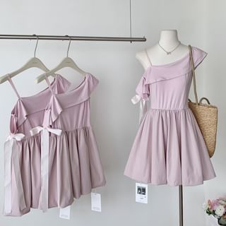 Dute Sleeveless Cold Shoulder Plain Bow Mini A-Line Dress Sale