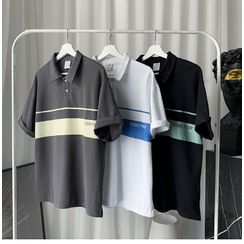 DuckleBeam - 条纹印花短袖POLO领上衣 DuckleBeam - 条纹印花短袖POLO领上衣
