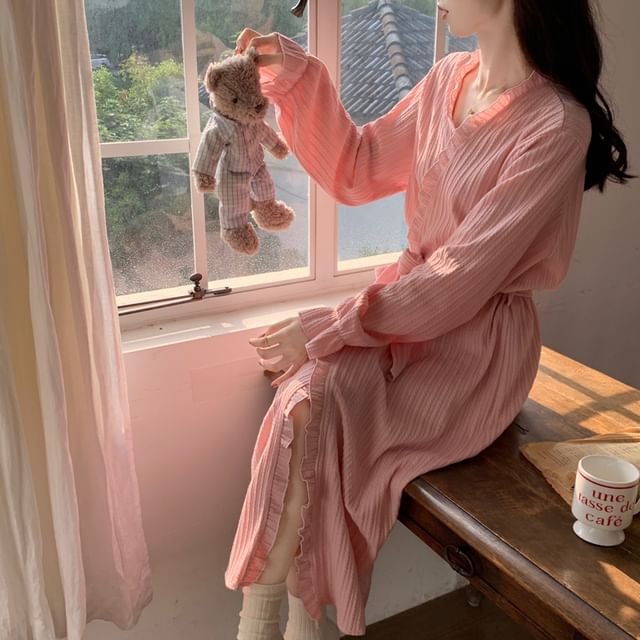 ANORA-Ruffle Trim Pajama Robe