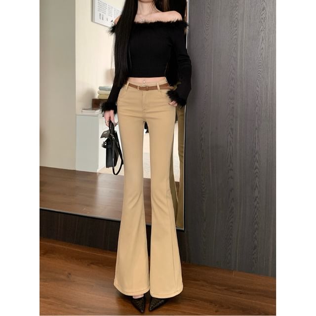 NENE-Mid Waist Plain Flared Jeans