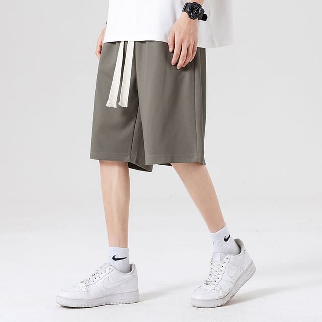 Soulcity-Drawstring Waist Plain Shorts