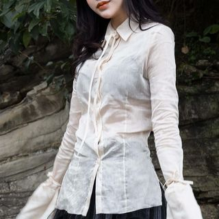 SIMPLE BLACK-Camisa transparente con puño ajustable