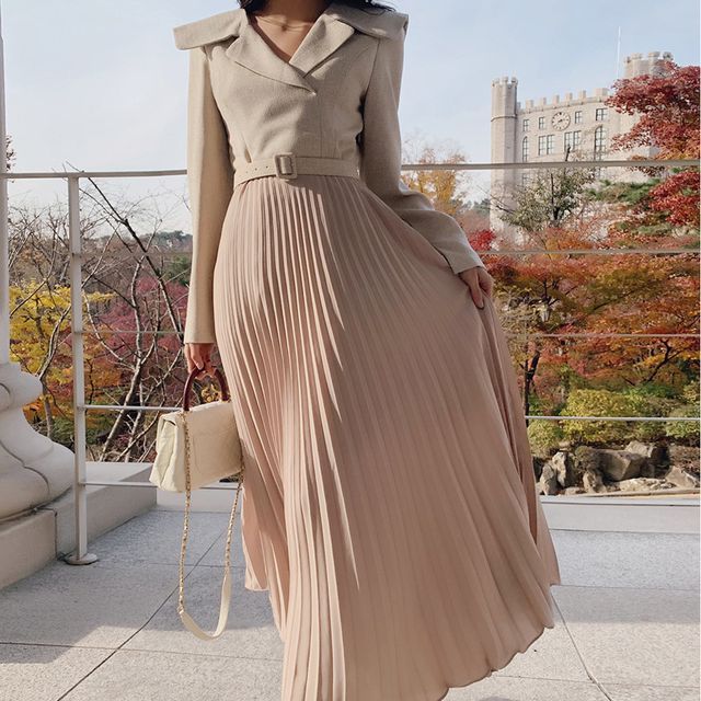NUBE - Long-Sleeve Plain Panel Blazer Dress | YesStyle