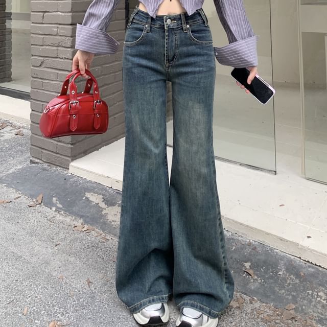 Beem-Mid Rise Washed Flared Jeans