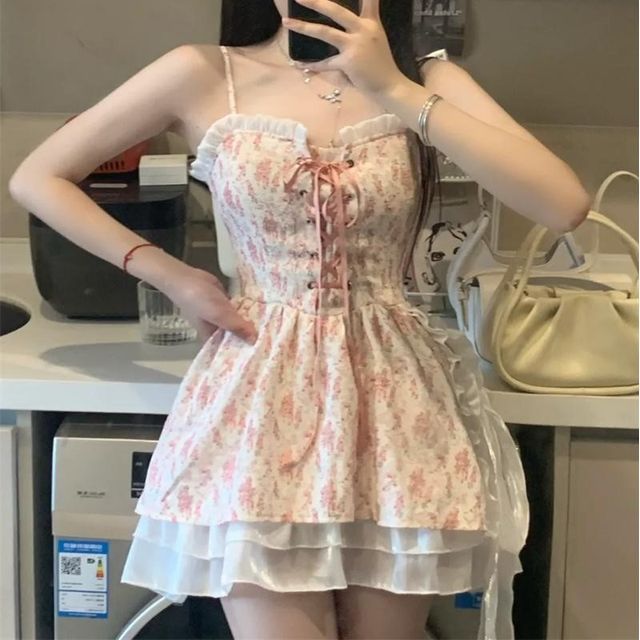 floral lace up corset mini dress The Rosewater Corset Mini Dress main image 0