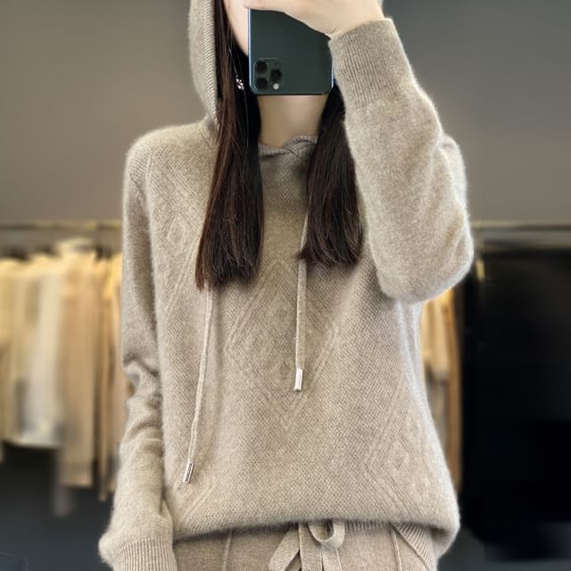 Weelop-Plain Textured Hood Sweater