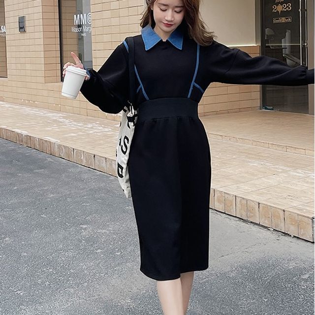 black long bell sleeve dress Women's Short Dress- Category_Occasions/Party Rustic Elegance Casual Dress Inseam:30 and a back center