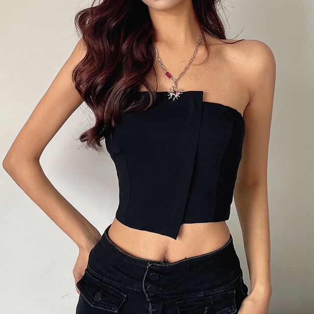 Amyway-M - Plain Asymmetrical Crop Tube Top