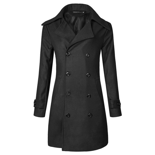 YIKES-Lapel Collared Plain Double Breasted Trench Coat