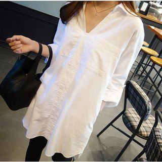 Happo-V-Neck Long Blouse