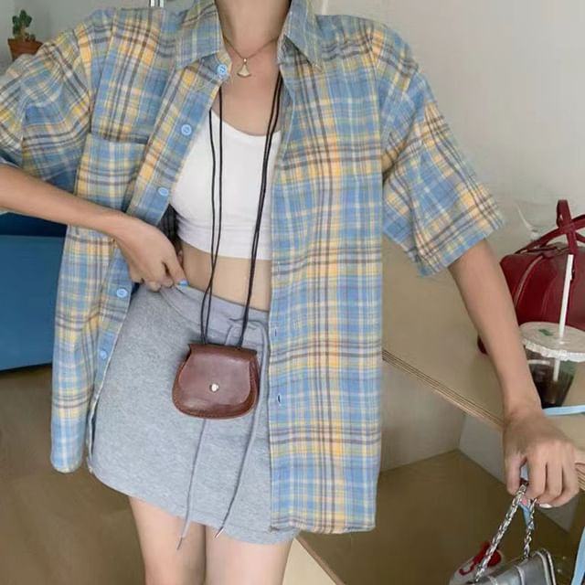 Everose-Short-Sleeve Plaid Shirt
