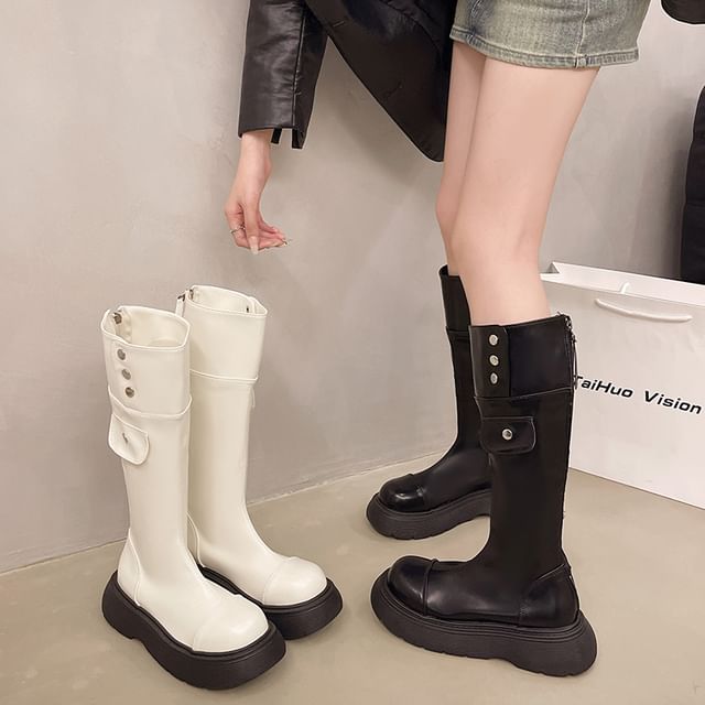 Nikao-Faux Leather Platform Tall Boots