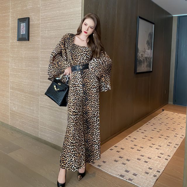 leopard wide leg jumpsuit