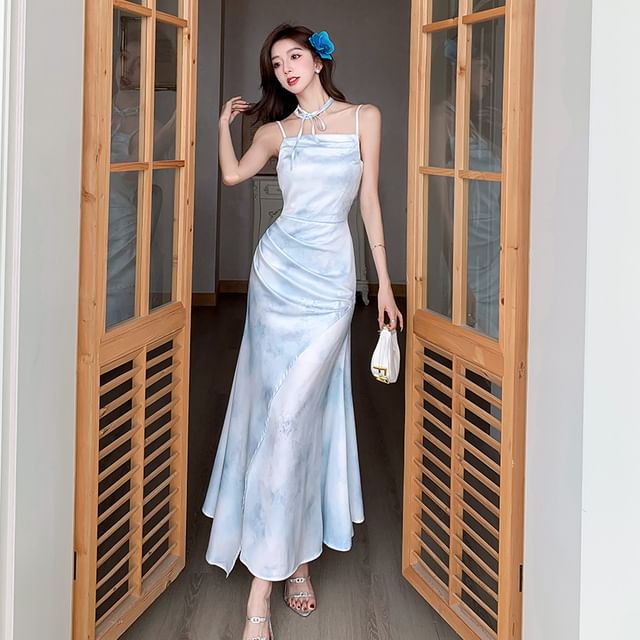Yuxi - Spaghetti Strap Square Neck Tie Dye Maxi A-Line Dress | YesStyle